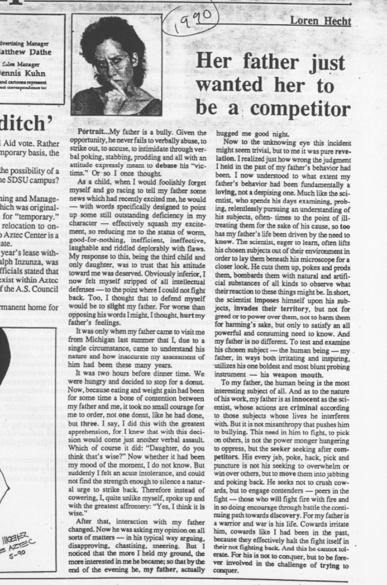father piece on sdsu newspaper 1990